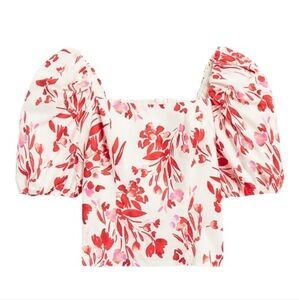 Banana Republic Puff Sleeve Off Shoulder Crop Top Size XL In White/Red/Pink